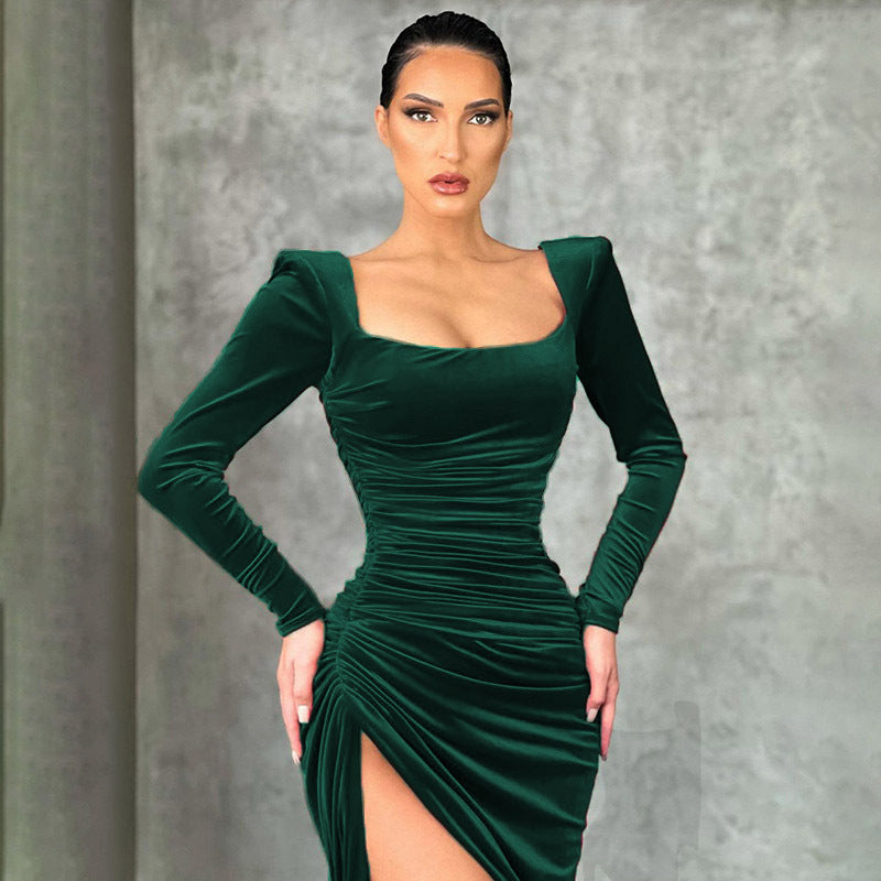 Elegantes Langarmkleid mit eckigem Ausschnitt – High-End Look für Damen